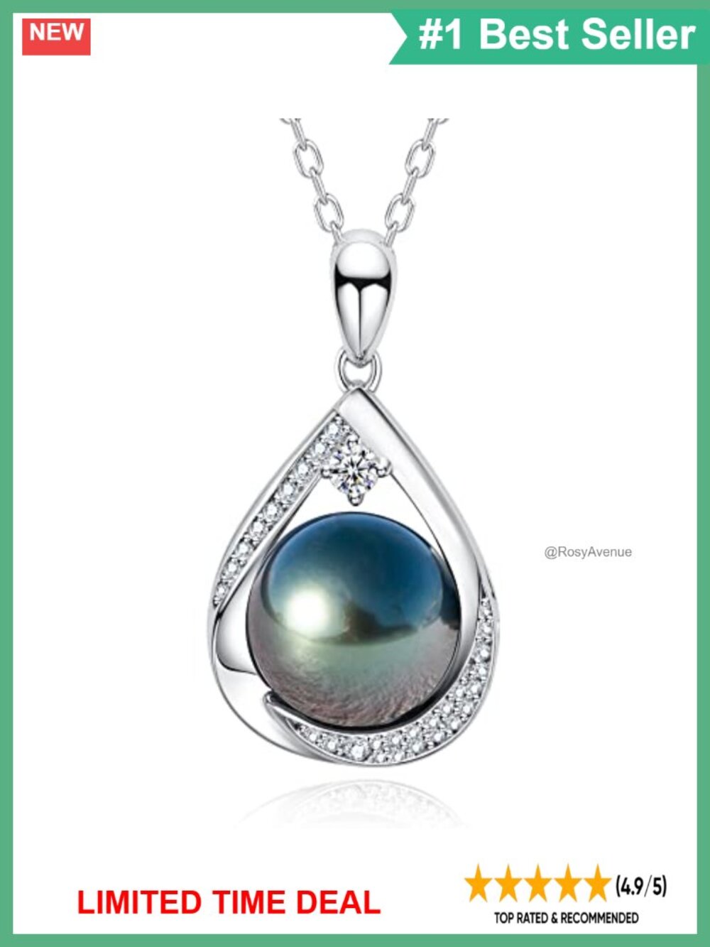 Tahitian Black Pearl Necklace Pear Pendant Moissanite Sterling Silver Fine